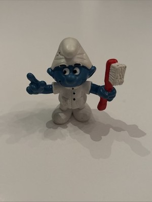 1985 Smurf Dentist Toothbrush Figure Peyo Schleich PVC Toy Vintage
